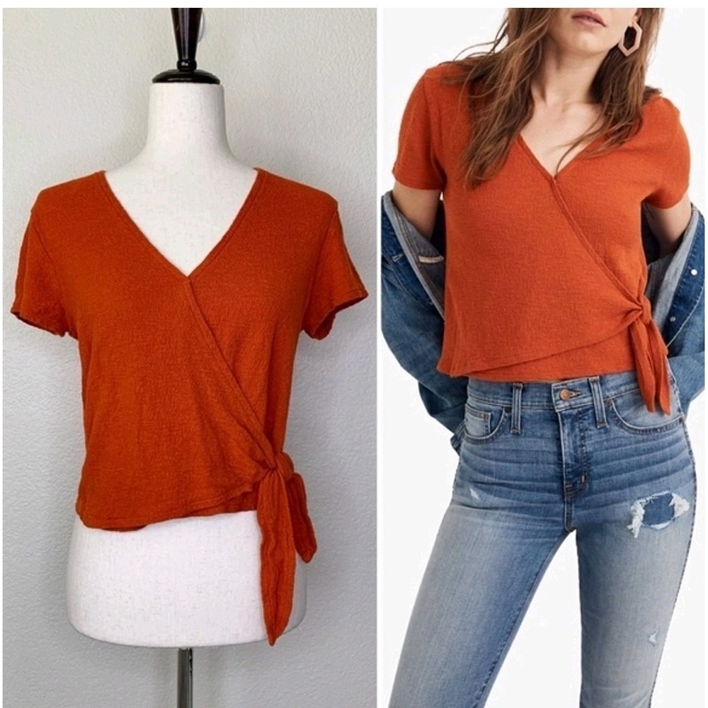 Madewell Texture & Thread Wrap-Tie Top Size S 100% Cotton Jacquard Material